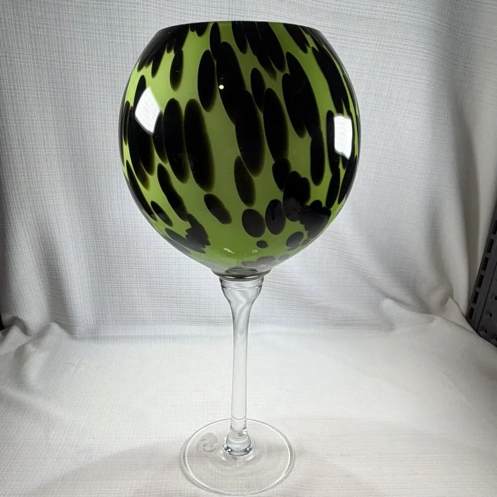 RO Home Hand-Blown Green & Black Tortoise Leopard Art Goblet Vase - 13.25